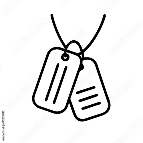 Military dog tags vector icon outline style for army identification and memorial remembrance symbol concept
