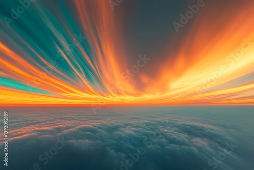 Wallpaper Mural A surreal cloudscape drowning in radiant orange and teal streaks, blending seamlessly with a glowing horizon. Torontodigital.ca