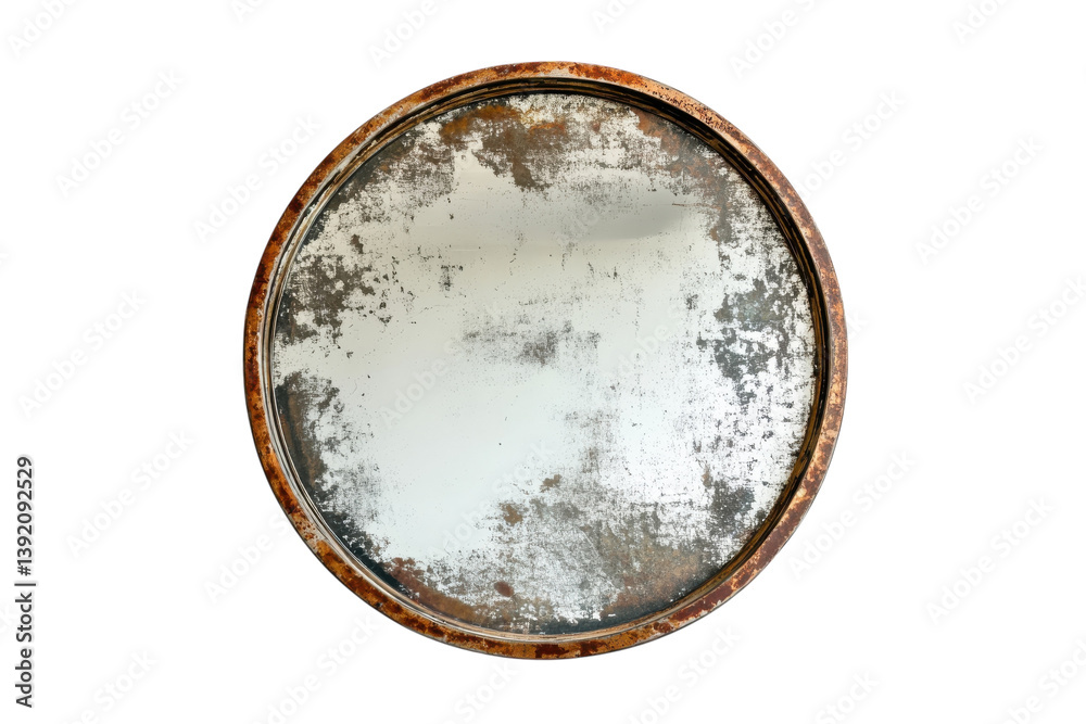 Antique round mirror with rustic brown frame distressed glass vintage charm adds character to any isolated on transparent background Antique round mirror with rustic brown frame distressed glass vintage charm adds character to any isolated on transparent background
