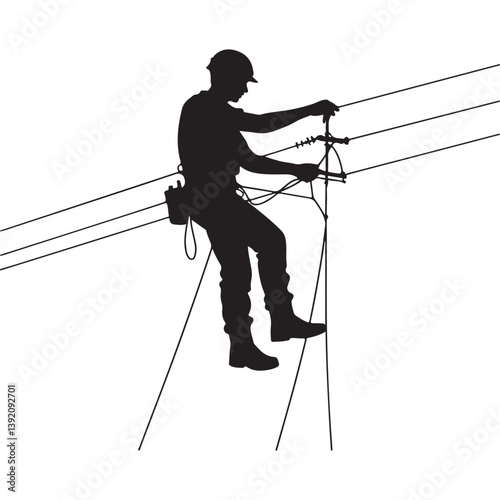 Electrical lineman vector silhouette.