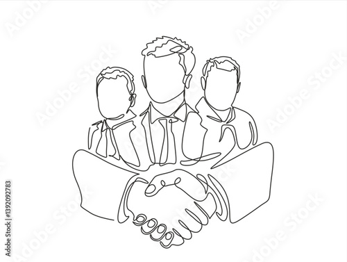 Continuous one line drawing, business partners, clients shaking hands, concluding a deal, an agreement. Business concept. Editable stroke. Doodle vector illustration