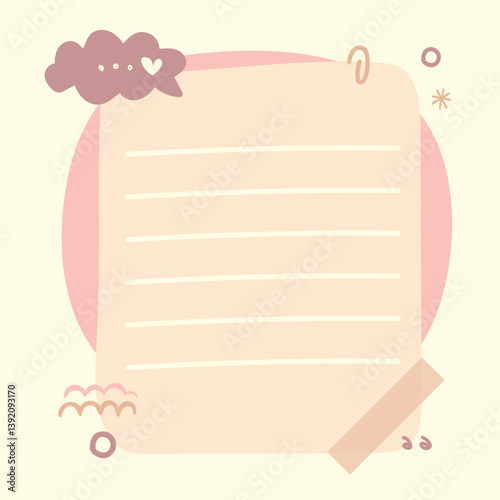 Cute Pink Memo Note with Cloud and Heart