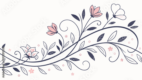 "A seamless wavy border made of delicate hand-sketched flowers and leafy vines, minimal and clean design, vector format for poster frames."