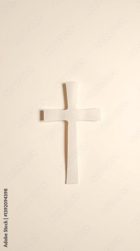 Obraz premium Ultra HD cross cutout on pastel ombre paper with radiant painted halo above. Soft texture, serene tones, spiritual elegance, minimalist and refined.