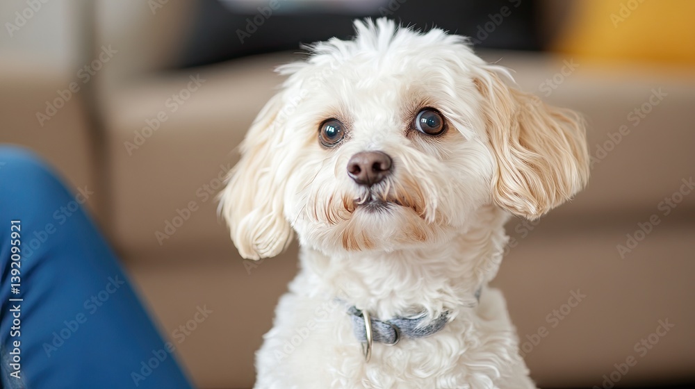 Dog looking at owner with floury nose 