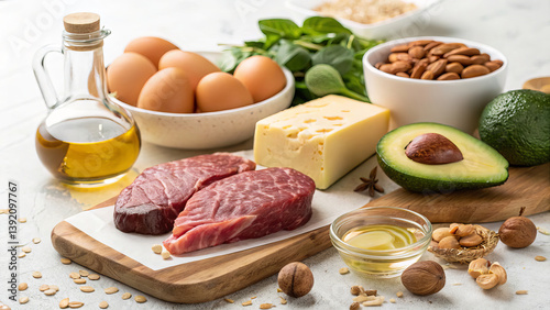 Atkins Diet Food Illustration – High Protein Low Carb Realistic Meal Composition