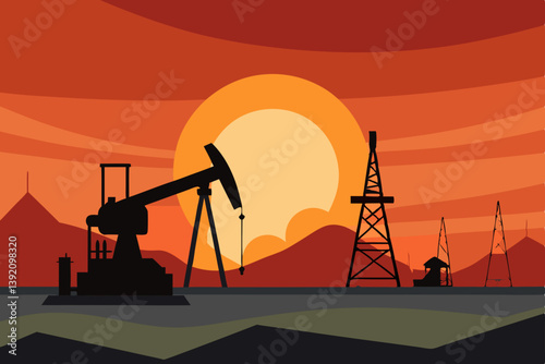 oil pump and sunset