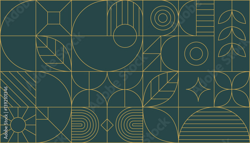 Bauhaus geometric gold line art and art deco background vector. Abstract geometric frame and elegant art nouveau with delicate. Illustration design for invitation, banner, vip, interior, decoration.