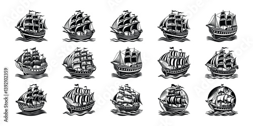 Ship silhouette vector art on the sea