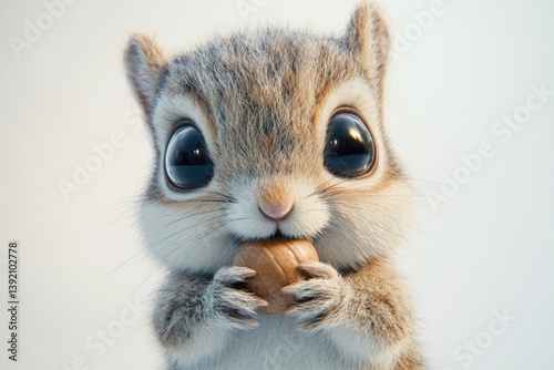 Adorable, big-eyed squirrel clutching a nut, captivating close-up.