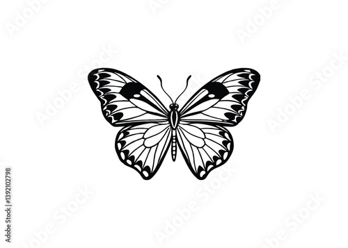 Silhouette of common Pierrot butterfly isolated on a white background