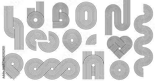 Boho zen arch set. Minimal boho arch. Simple line rainbows. Vector abstract shape, outline arc. Modern trendy decorative element rainbow arc collection. Contemporary nursery bohemian illustrations. 