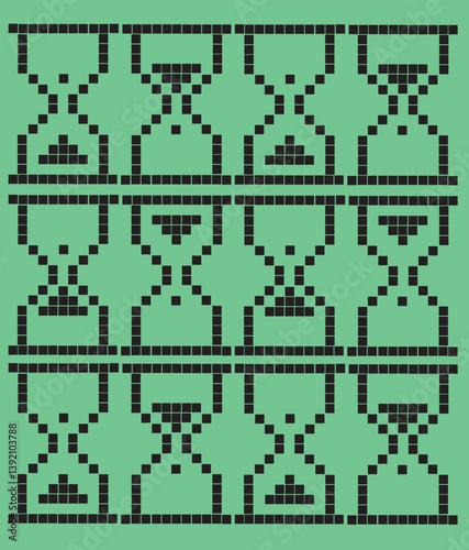 Pixel art vector icons of loading symbols and hourglasses in retro 8-bit style