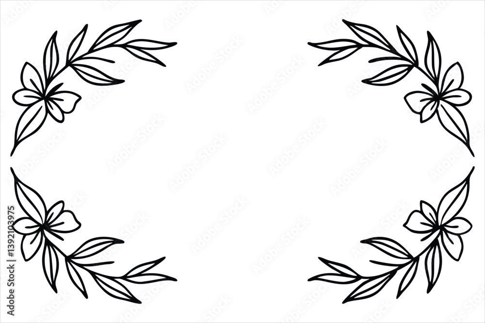 Naklejka premium Floral Frame with Pink Lily and Leaf Ornament in Vintage Spring Design