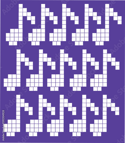 Vector set of pixel art music icons with notes, instruments and audio symbols. 8-bit retro pixel vector art