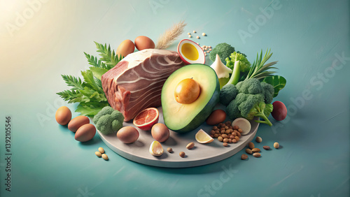 Atkins Diet Food Illustration – High Protein Low Carb Realistic Meal Composition