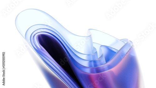 3D Abstract background on light background, gradient glass with blue dispersion, Iridescent design element for banner background.