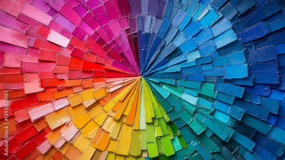 Abstract background with bright colored blocks arranged in a radial gradient. Background for design, digital art, creative projects.