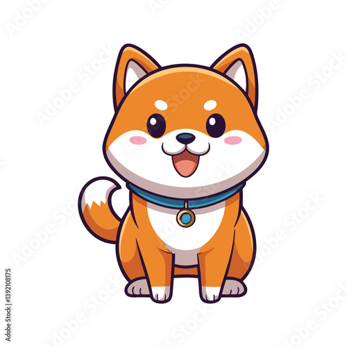 Cartoon Shiba Inu with expressive eyes and wagging tail vector illustration isolated on white background