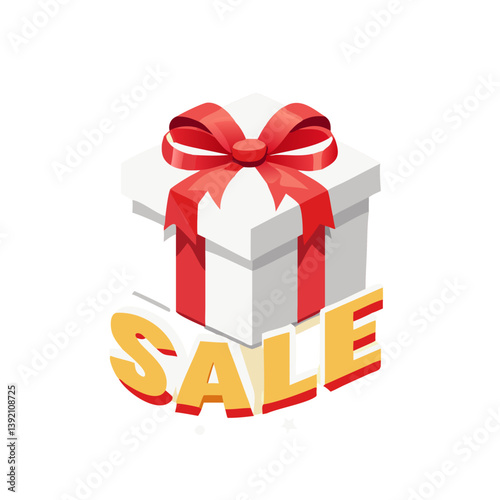 Realistic gift box with red bow and sale text