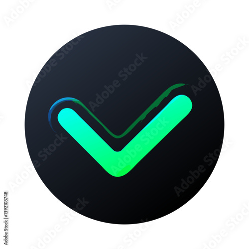 Neon green checkmark in black round interface icon
