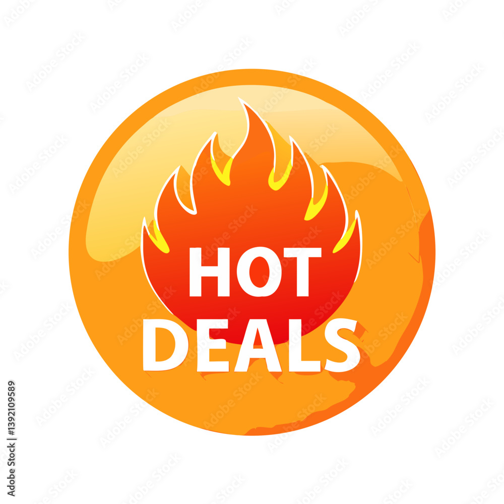 Round flame button with hot deals label Round flame button with hot deals label