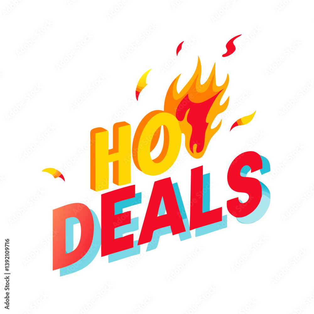 Fototapeta premium Hot deals text with flame in colorful comic style