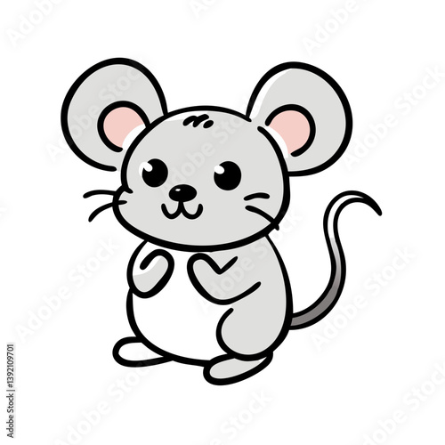 Cute cartoon mouse sitting with big ears in color