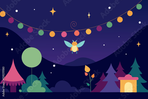 christmas night landscape with stars
