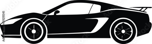  Isolated silhouette of sport car with lights and side windows 