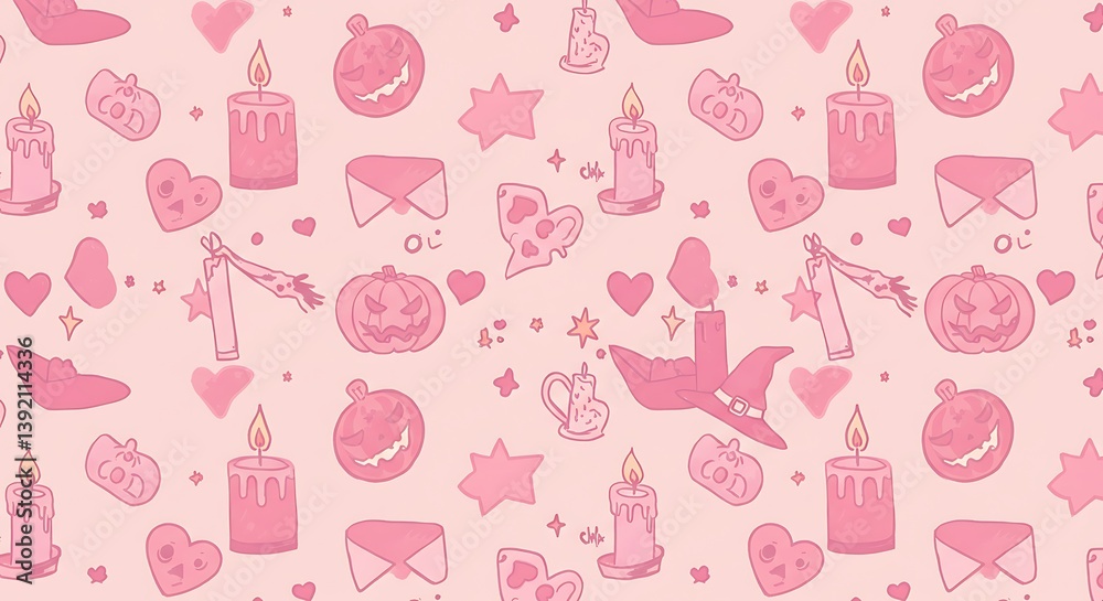 Pink Halloween Delight: A Charming Doodle Pattern AI Generated Pink Halloween Delight: A Charming Doodle Pattern AI Generated