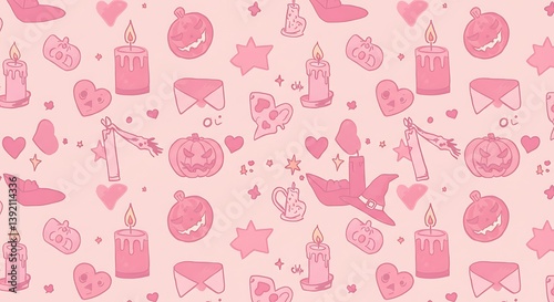 Pink Halloween Delight: A Charming Doodle Pattern AI Generated