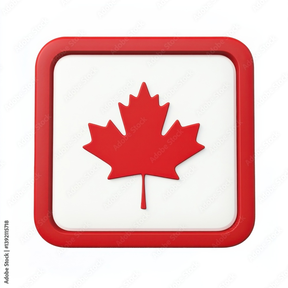 Obraz premium Bold icon representation of the Canadian flag featuring the red maple leaf symbol against a white background
