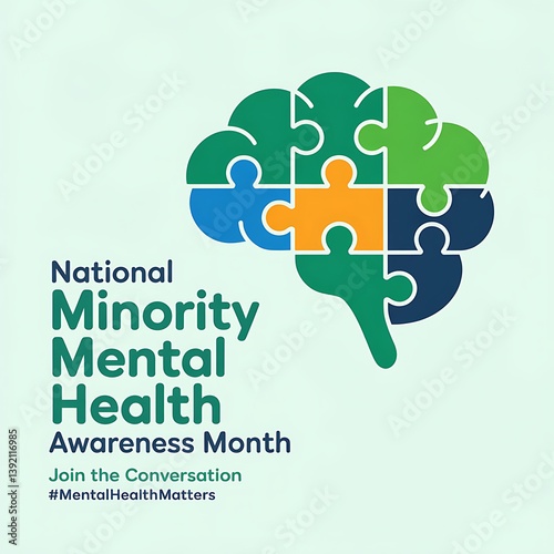 National minority mental health awareness month puzzle brain graphic