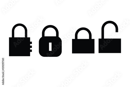 Various padlock icons in different styles on white background.