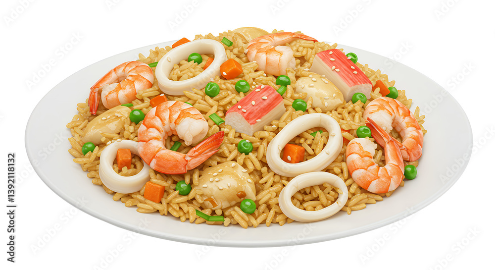 Seafood Fried Rice on a Plate Ready to Eat Dinner Seafood Fried Rice on a Plate Ready to Eat Dinner