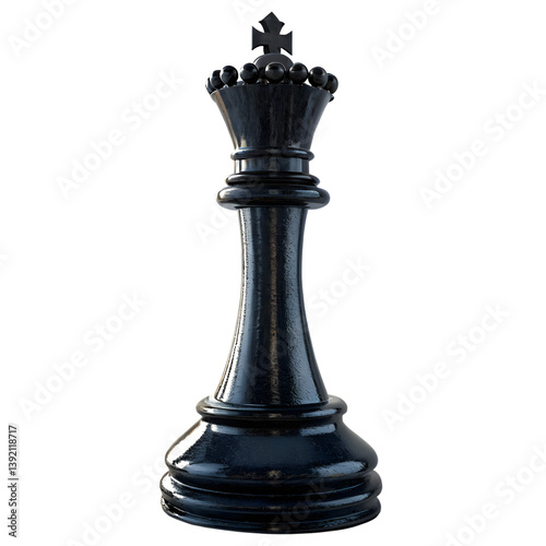 Black Queen Chess Piece with Ornate Crown – Glossy Wooden Finish Close-Up on White Background

