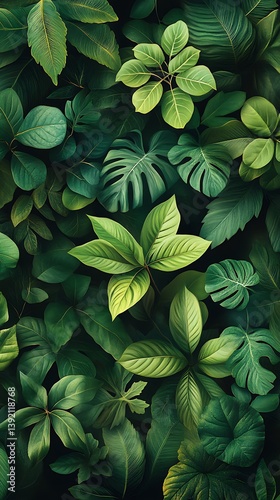 Lush Green Leaves Phone Wallpaper  Intricate Shapes & Textures Creating a Vibrant Natural Background | Vertical Mobile Background