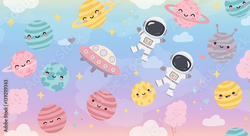 Cosmic Kawaii Adventure A Pastel Space Odyssey Happy Planets Digital Delight Adorable Astronauts In Space Whimsical Space Dreamscape Sweet Dreams Among The Stars AI Generated