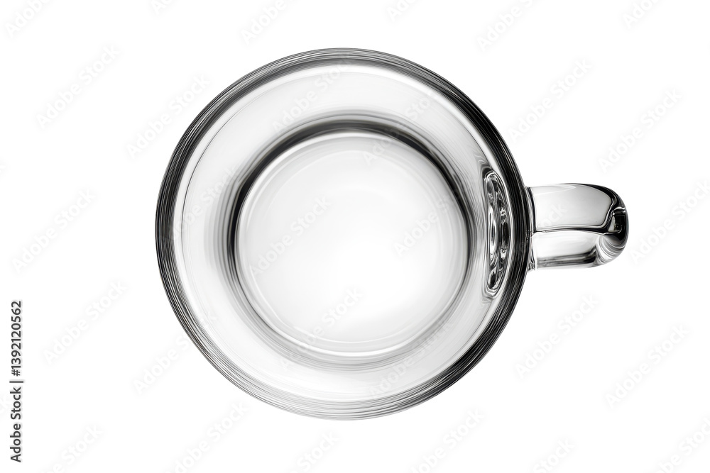 Clear glass mug top view empty simple design studio shot clean lines bright lighting transparent isolated on transparent background Clear glass mug top view empty simple design studio shot clean lines bright lighting transparent isolated on transparent background