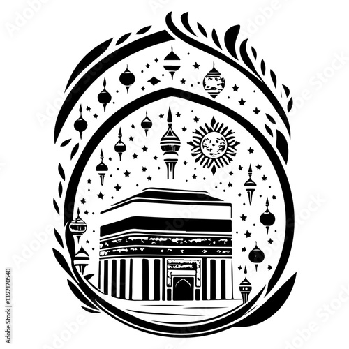 Stylized rendering of the Kaaba showcasing intricate design and spiritual elements