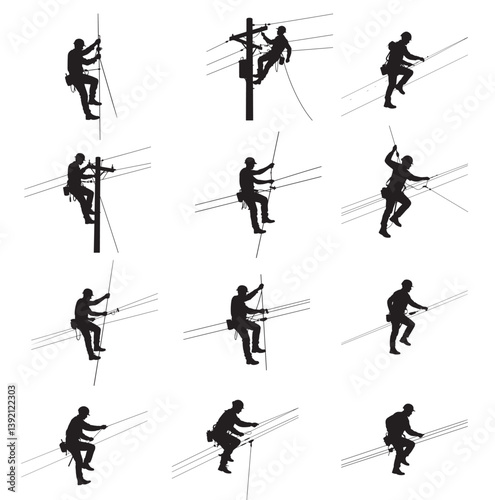 Electrical lineman vector silhouette. lineman, electrician, repairman, vector, line, 