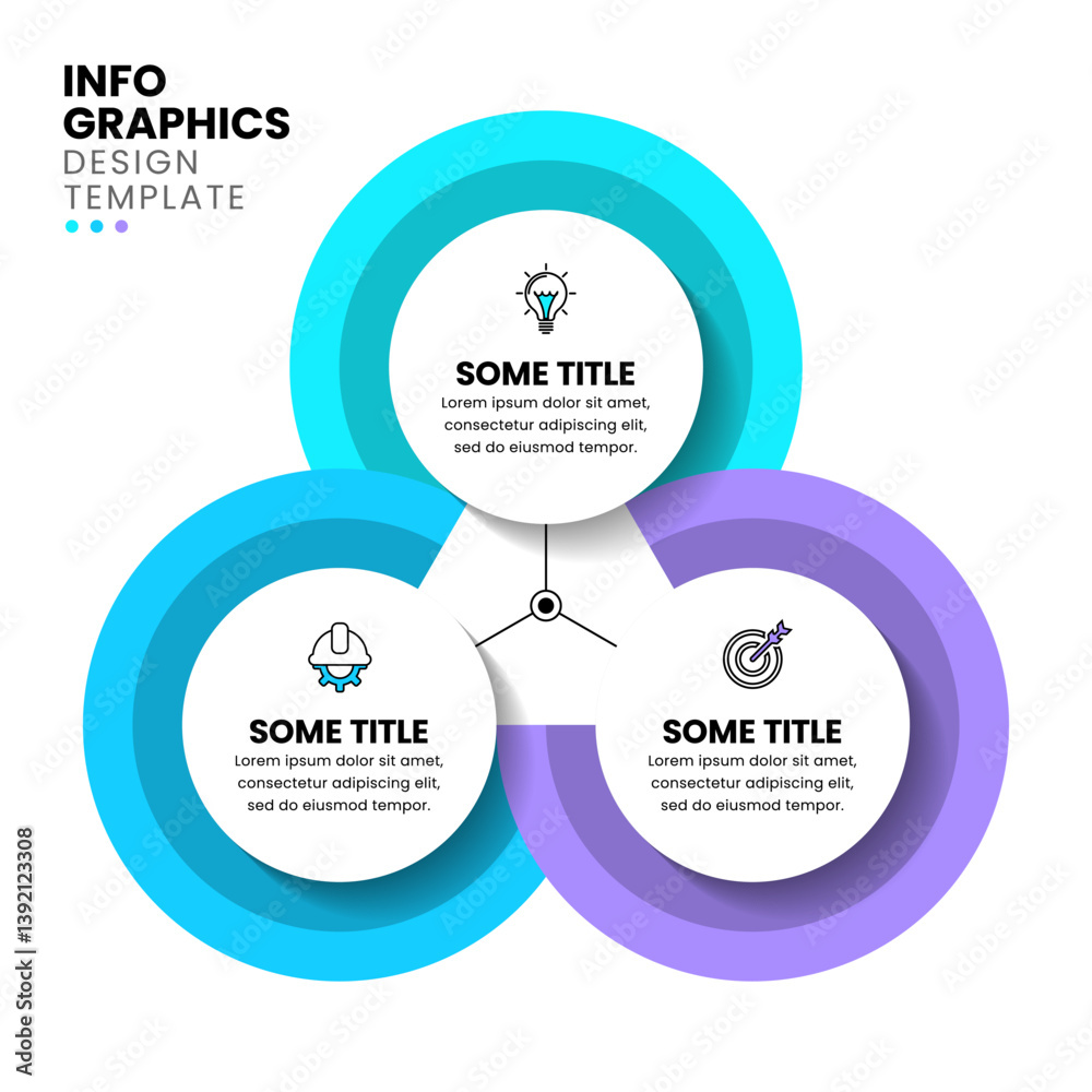 Infographic template. 3 connected circles with icons