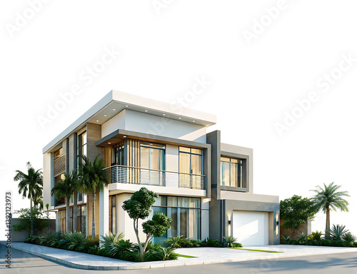 house villa modern house architecture isolated on white background PNG. GENERATIVE AI