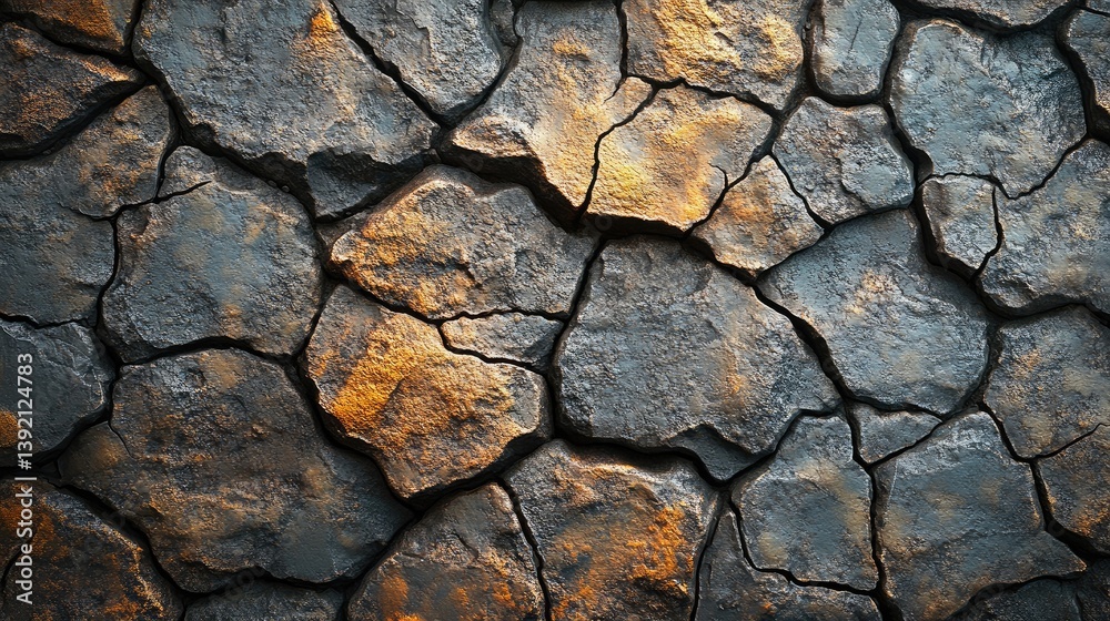 Fototapeta premium Rugged stone surface with natural cracks and texture, earthy tones and depth, abstract natural pattern