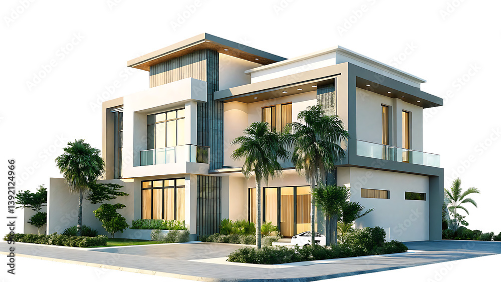 house villa modern house architecture isolated on white background PNG. GENERATIVE AI house villa modern house architecture isolated on white background PNG. GENERATIVE AI