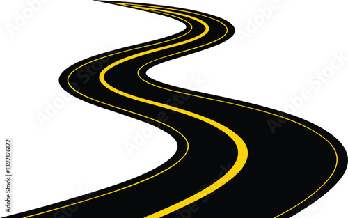 Vector illustration of Winding yellow and black road