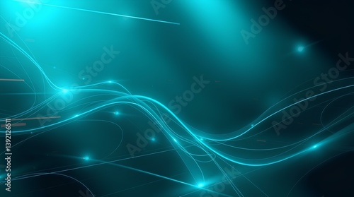Luminous Teal Data Streams: Dynamic Network of Glowing Energy Lines in Aqua Digital Landscape