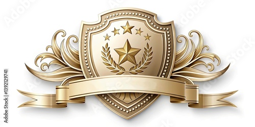 Exquisite Detail of a Classic FiveStar Shield Badge A Macro Photography Masterpiece Featuring Intricate Swirls and