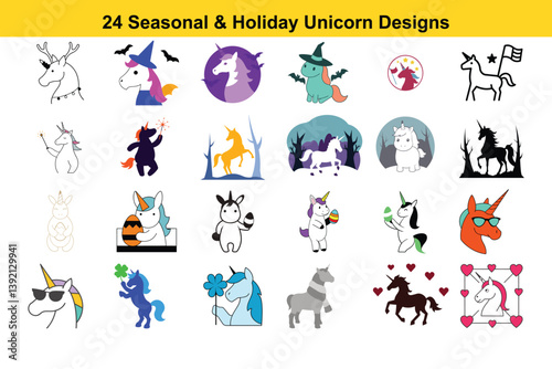 24 Seasonal and Holiday Unicorn Designs Cute Illustrations for Crafts, Cards, and More